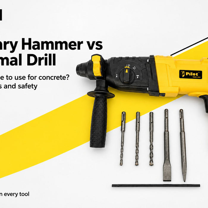rotary hammer drill drilling a concrete wall, SDS Plus drill bits, rotary hammer vs normal drill, Pilot rotary hammer drill 26mm 1000W
