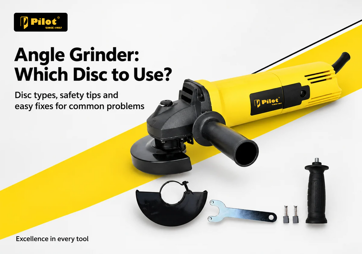 angle grinder cutting a metal pipe, angle grinder disc types, worker using angle grinder with face shield, Pilot angle grinder 4 inch 900W