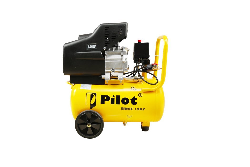 Pilot 2.5HP 30L Direct Driven Air Compressor for Tyre Inflation, Spray Painting, Car Washing & Workshop Use | 8 Bar Portable Air Compressor