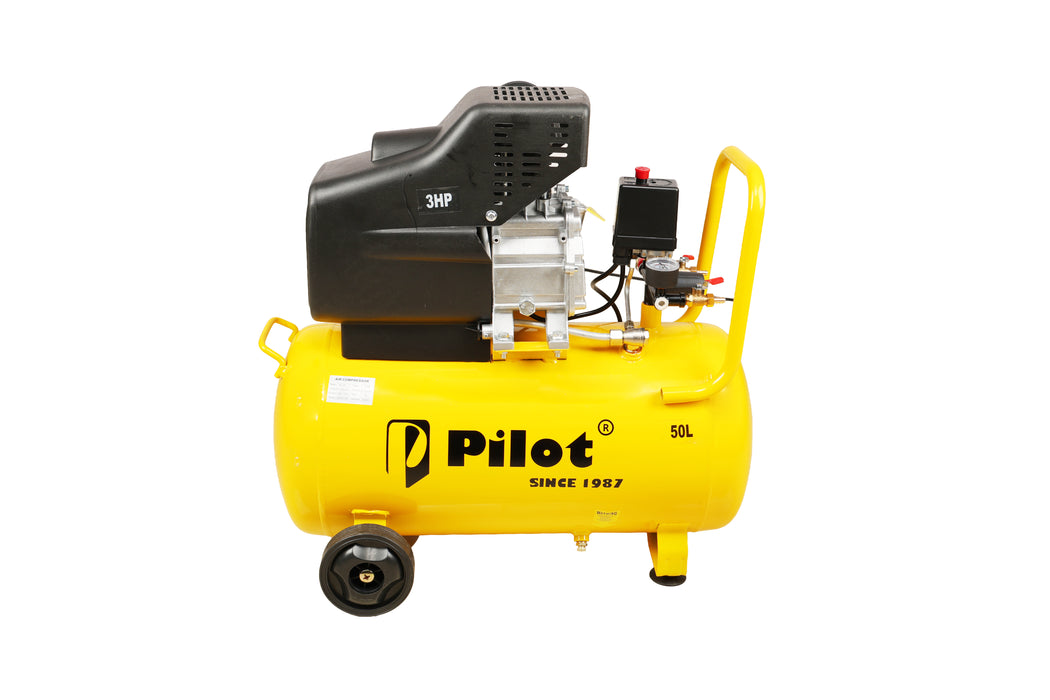 Pilot 3HP Direct Driven Air Compressor 50L Tank, 256L/min Air Displacement, 8 Bar/115 PSI, Heavy Duty Air Compressor for Automotive, Construction, Carpentry, Workshop & Industrial Use