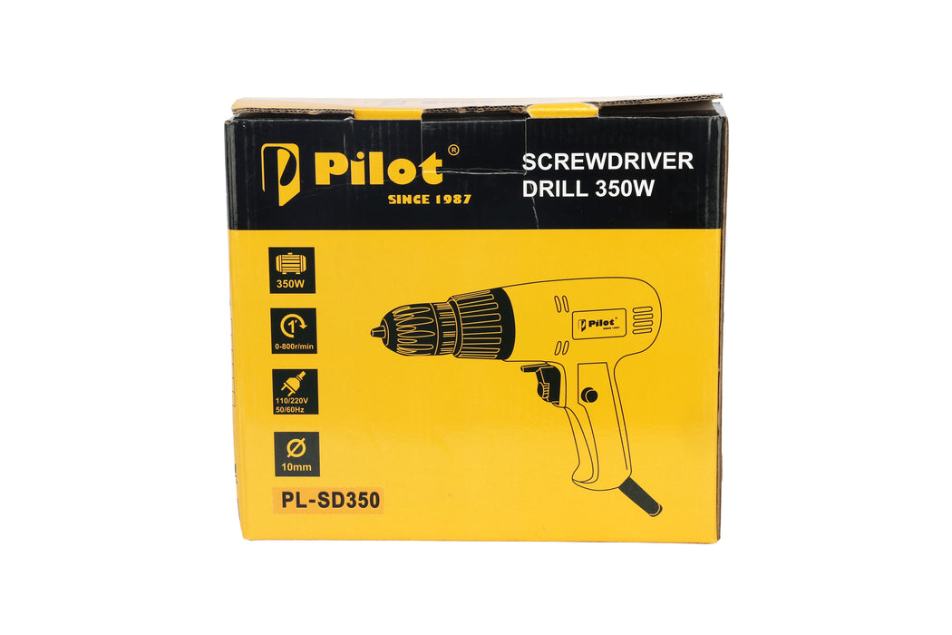 Pilot Electric Screwdriver Drill Machine 350W | 10MM Chuck | 16+1 Torque Settings | Variable Speed 0–800 RPM | Power Drill for Wood, Metal & DIY