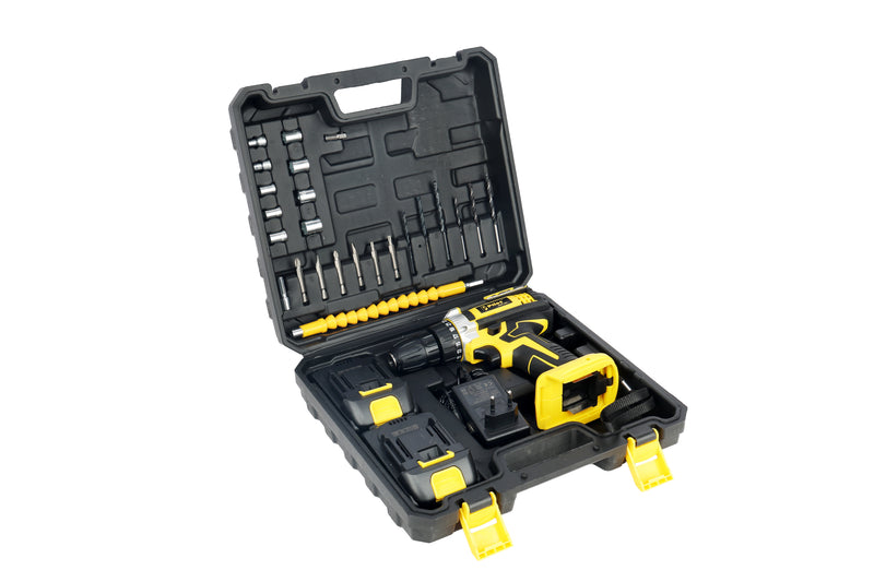 Pilot Cordless Drill Machine 21V | 24 Pcs Tool Kit | 25 Nm Max Torque | 10MM Chuck | Copper Winding Motor | Rechargeable Power Drill for Wood, Metal, Furniture Assembly, DIY & Home Repairs