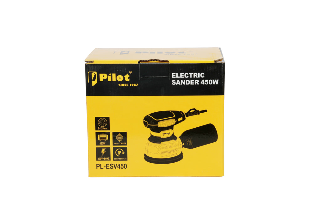 Pilot Electric Sander 450W Variable Speed (6000–13000 RPM) | Heavy Duty Orbital Sander for Wood, Metal, Paint Removal, Furniture Finishing & DIY Workshop Use
