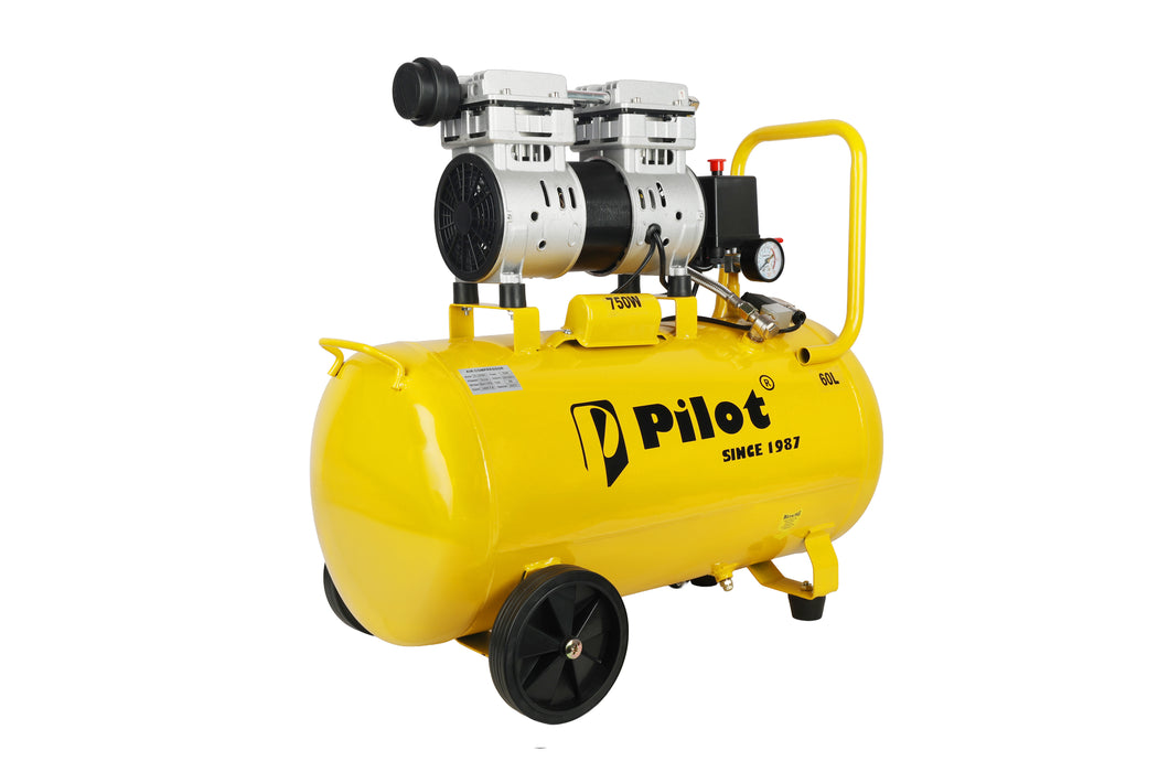 PILOT 60L Oil-Free Silent Air Compressor 750W Copper Motor | 8 Bar Pressure | Low Noise Air Compressor for Medical, Workshop & Home Use