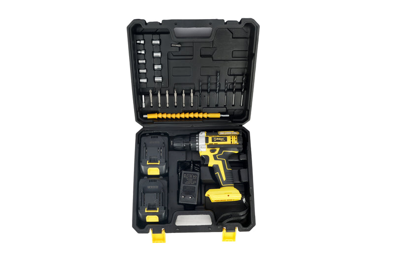 Pilot Cordless Drill Machine 21V | 24 Pcs Tool Kit | 25 Nm Max Torque | 10MM Chuck | Copper Winding Motor | Rechargeable Power Drill for Wood, Metal, Furniture Assembly, DIY & Home Repairs