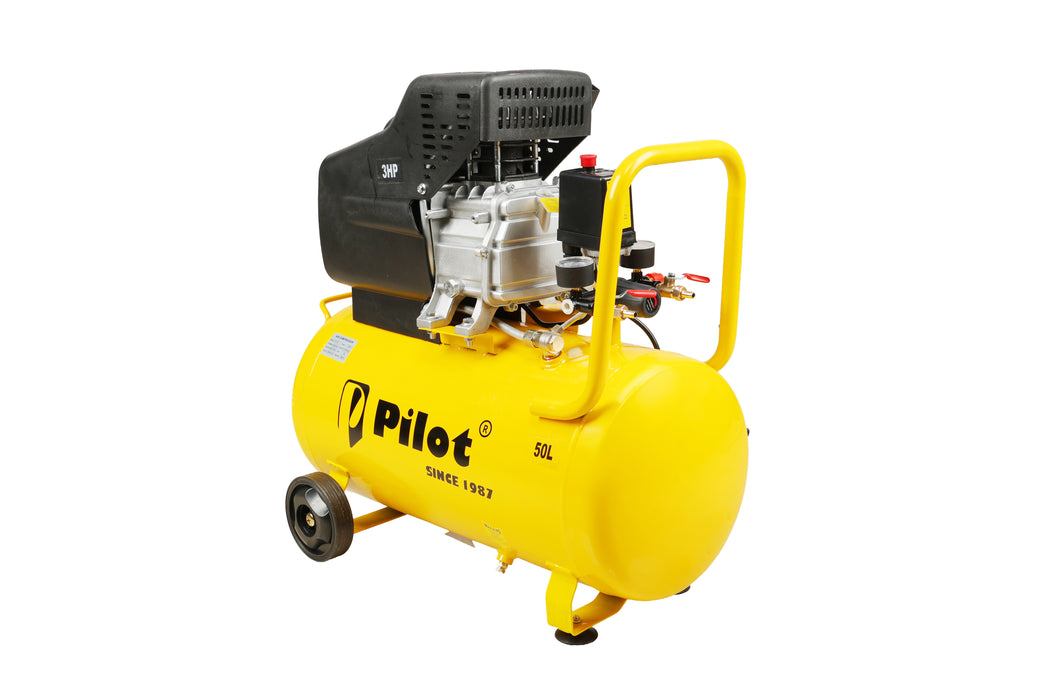 Pilot 3HP Direct Driven Air Compressor 50L Tank, 256L/min Air Displacement, 8 Bar/115 PSI, Heavy Duty Air Compressor for Automotive, Construction, Carpentry, Workshop & Industrial Use