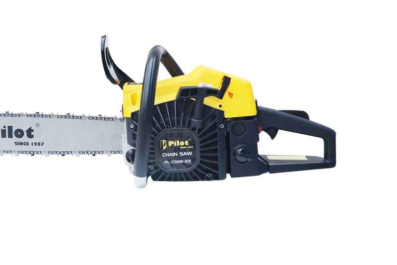 Pilot 58CC 2-Stroke Petrol Chain Saw with 22-Inch Guide Bar | Air-Cooled Engine | Recoil Start | Heavy-Duty Wood Cutting, Tree Maintenance & Farming Use