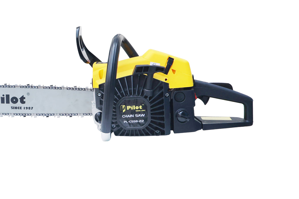 Pilot 58CC 2-Stroke Petrol Chain Saw with 22-Inch Guide Bar | Air-Cooled Engine | Recoil Start | Heavy-Duty Wood Cutting, Tree Maintenance & Farming Use