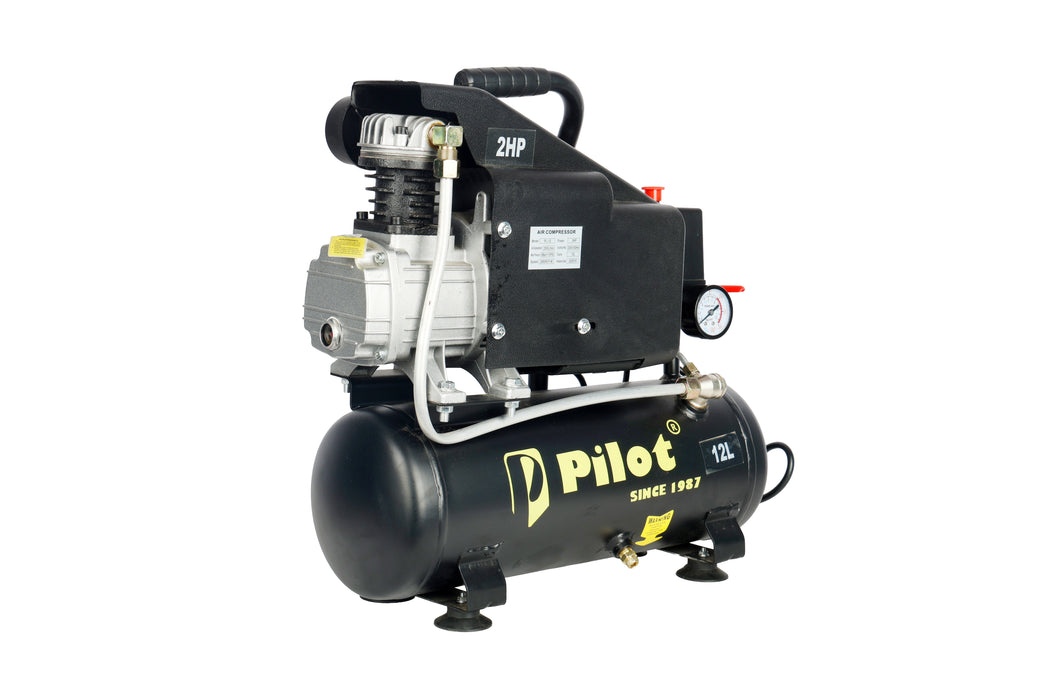 Pilot 2HP Direct Driven Air Compressor 12L, 256L/min, 8 Bar, 2850 RPM – Portable Air Compressor for Car Washing, Tyre Inflation, Spray Painting & Garage Use