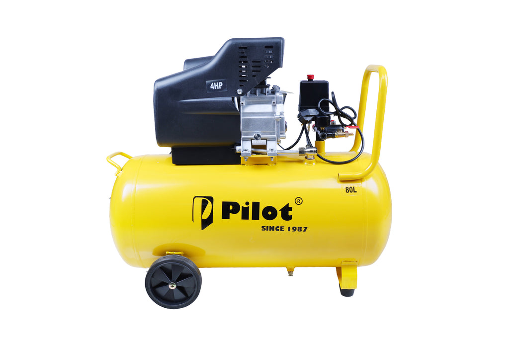 Pilot 4HP Direct Drive Air Compressor 80L, 256L/min Air Flow, 8 Bar/115 PSI, High Performance Compressor for Pneumatic Tools, Industrial & Workshop Applications