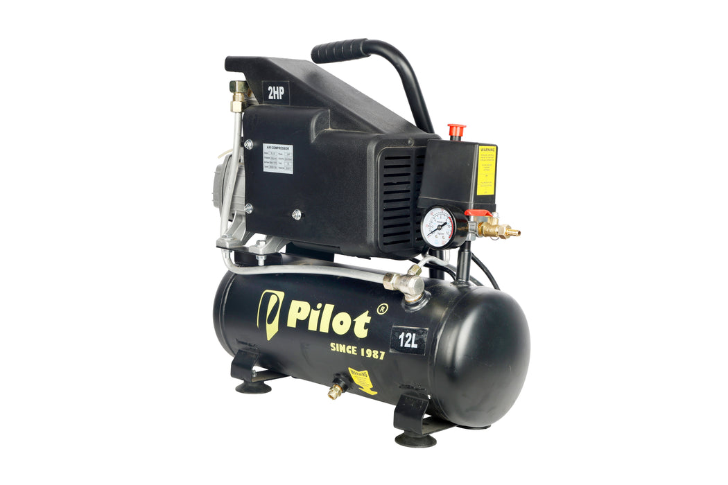 Pilot 2HP Direct Driven Air Compressor 12L, 256L/min, 8 Bar, 2850 RPM – Portable Air Compressor for Car Washing, Tyre Inflation, Spray Painting & Garage Use