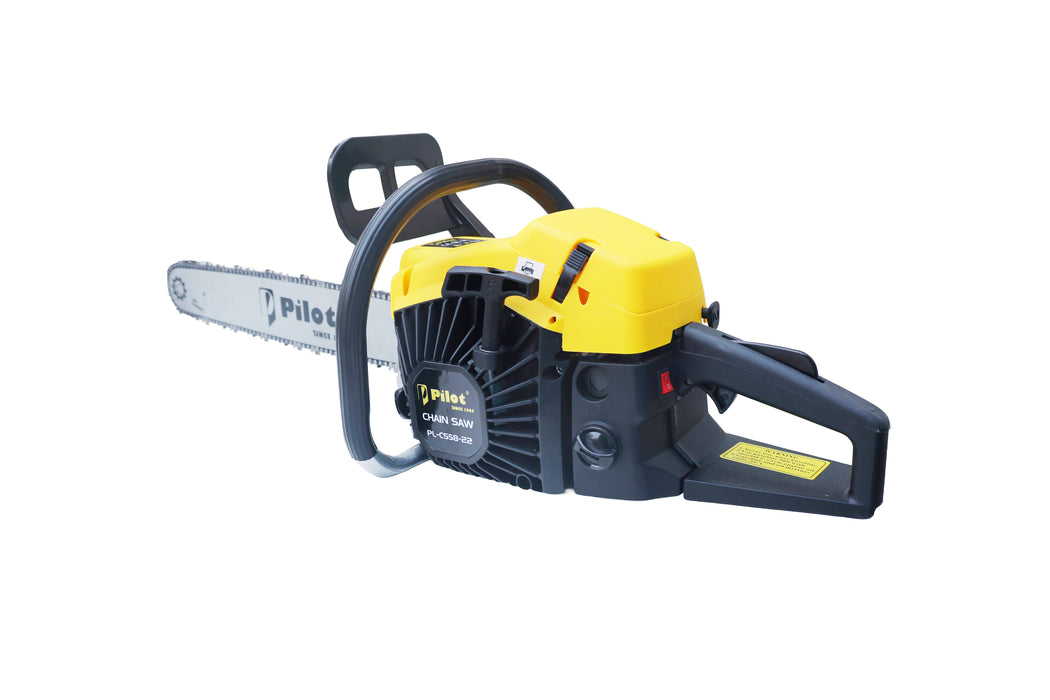 Pilot 58CC 2-Stroke Petrol Chain Saw with 22-Inch Guide Bar | Air-Cooled Engine | Recoil Start | Heavy-Duty Wood Cutting, Tree Maintenance & Farming Use