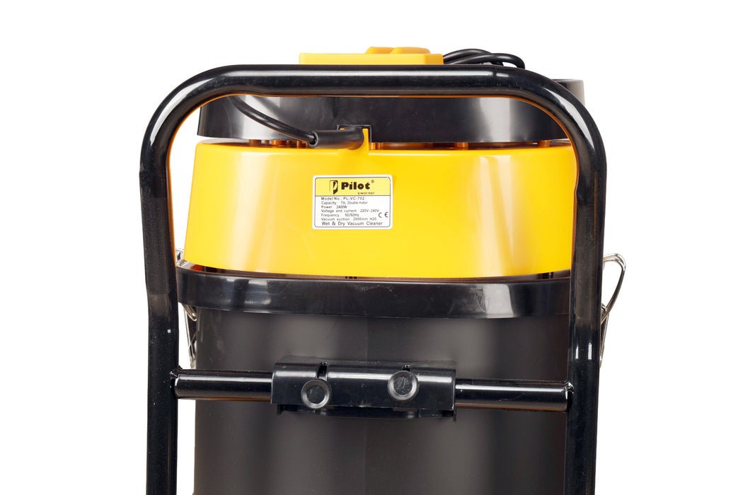 Pilot 70L Wet and Dry Vacuum Cleaner | 2400W Double Copper Motor | Stainless Steel Body | High Suction Heavy Duty Industrial Vacuum | For Home, Car, Garage & Commercial Use