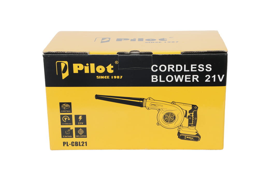 Pilot 21V Cordless Blower | 11000 RPM High-Speed Airflow | 2.3 m³/min | 2.0Ah Battery | Lightweight Electric Air Blower for Home, Car & Workshop Cleaning