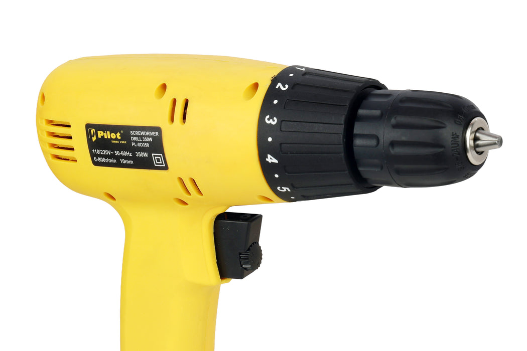 Pilot Electric Screwdriver Drill Machine 350W | 10MM Chuck | 16+1 Torque Settings | Variable Speed 0–800 RPM | Power Drill for Wood, Metal & DIY