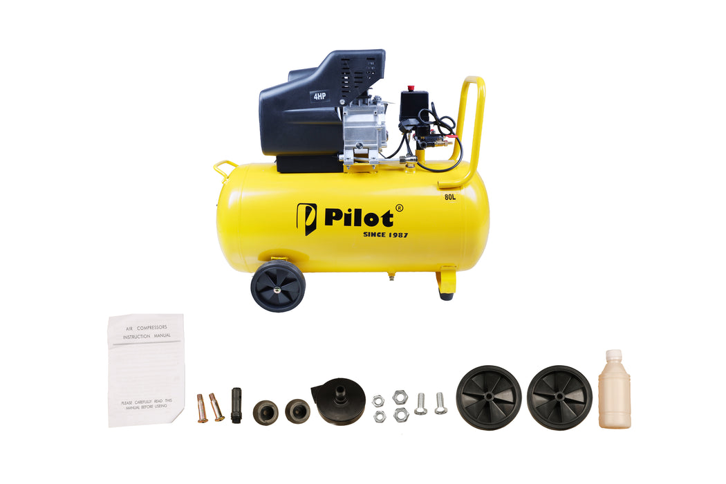Pilot 4HP Direct Drive Air Compressor 80L, 256L/min Air Flow, 8 Bar/115 PSI, High Performance Compressor for Pneumatic Tools, Industrial & Workshop Applications