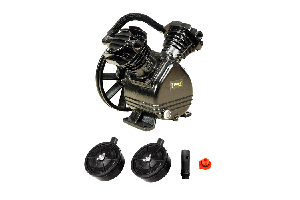 Pilot Tools 2065 Air Compressor Head 3HP | Oil Lubricated Twin Cylinder Pump | 250 L/min Air Delivery | 8 Bar (115 PSI) | Heavy Duty Compressor Head for Pneumatic Tools & Industrial Applications