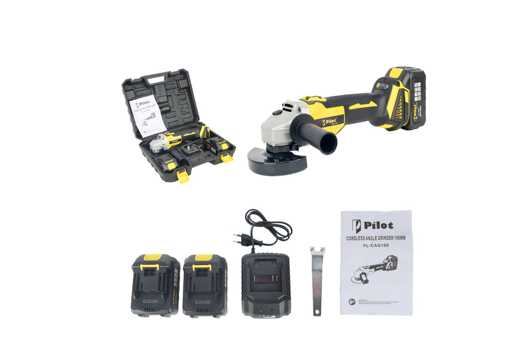 Pilot 21V Cordless Angle Grinder 100MM | 21V Brushless Motor | 11000 RPM | 4.0Ah Battery | Electric Grinder for Cutting & Grinding Metal