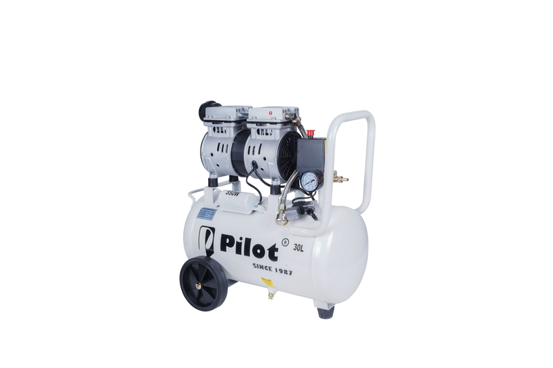 Pilot Tools Oil-Free Silent Air Compressor 30L 550W | Ultra Quiet Portable Air Compressor | 50 L/min Air Displacement | 8 Bar (115 PSI) Max Pressure | 1440 RPM | 220V for Dental, Medical, Airbrushing & DIY Applications |  PL-OF30
