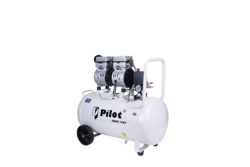 Pilot Oil-Free Silent Air Compressor 60L Tank, 750W Motor, 70L/min Air Flow, 8 Bar/115 PSI, Low Noise Air Compressor for Dental Clinics, Laboratories, Painting, Workshop & Home Use