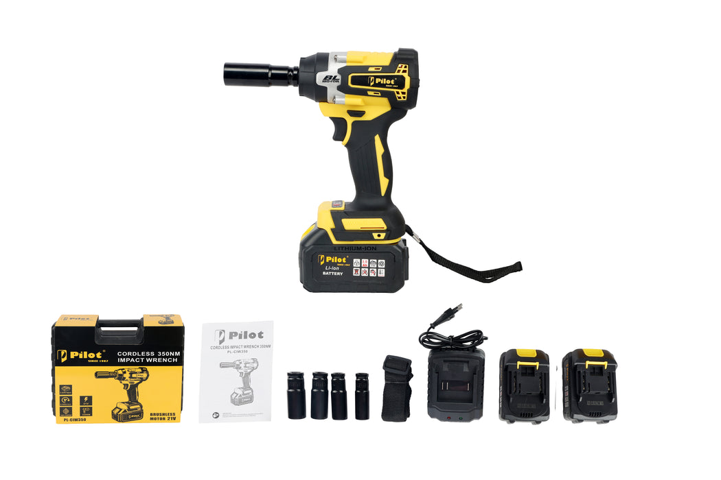 Pilot Cordless Impact Wrench 350Nm | 21V Brushless Copper Motor | 3.0Ah Rechargeable Battery | Variable Speed High Torque Power Wrench for Automotive, Construction, Industrial & Workshop Use