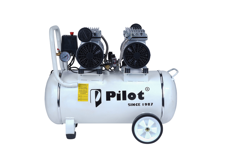 Pilot  Oil-Free Silent Air Compressor 60L Tank, 1100W Motor, 100L/min Air Flow, 8 Bar/115 PSI, Low Noise Air Compressor for Dental Clinics, Laboratories, Workshops, Airbrushing & Home Use