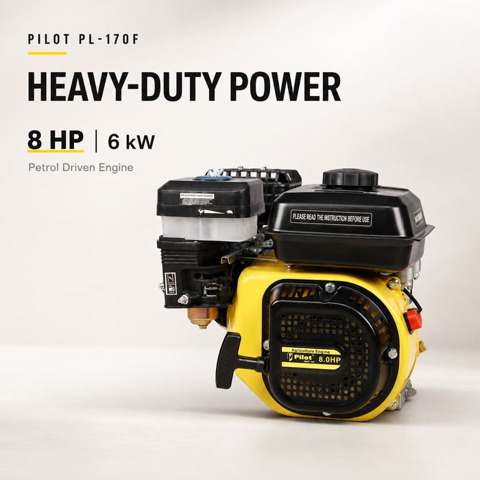 Pilot Petrol Engine 8HP Heavy Duty (196cc) | 6KW 4-Stroke Engine with Recoil Start, 3.6L Fuel Tank for Water Pumps, Agriculture, Construction & Industrial Machinery