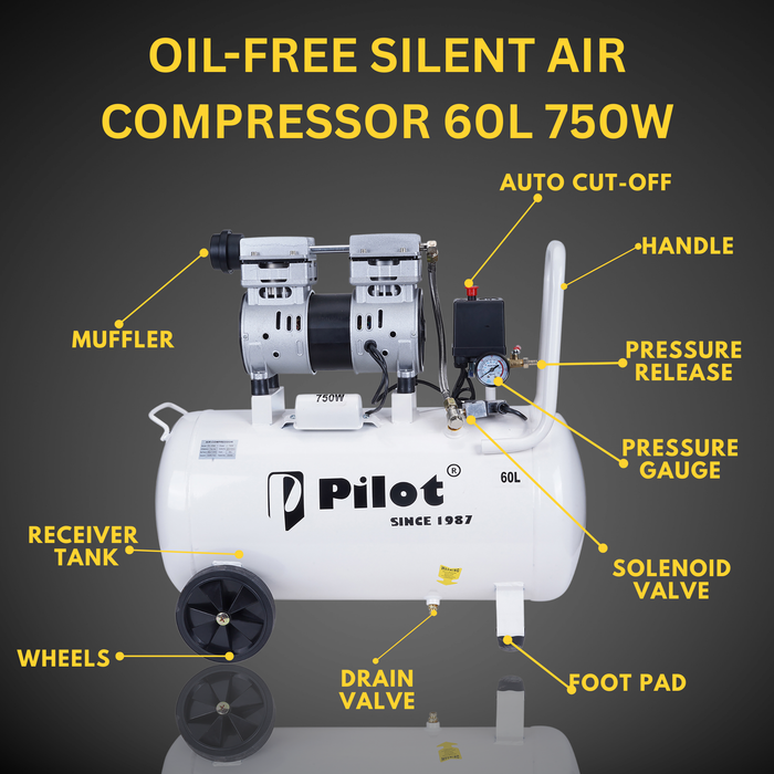 Oil-Free Silent Air Compressor 60L 750W | PL-OF60