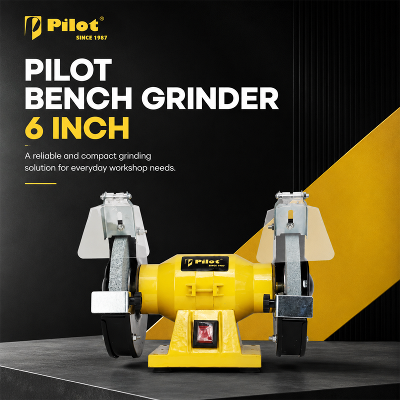 Pilot Bench Grinder 6 Inch 200W Electric Grinding Machine | 2950 RPM Heavy Duty Bench Grinder for Tool Sharpening, Metal Grinding, Rust Removal, Polishing & Workshop Use