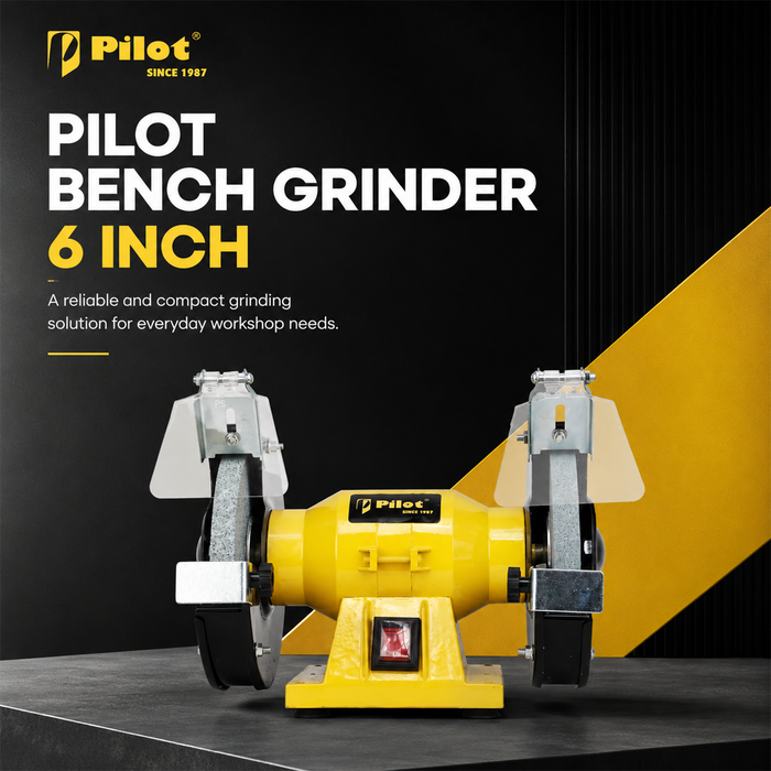 Pilot Bench Grinder 6 Inch 200W Electric Grinding Machine | 2950 RPM Heavy Duty Bench Grinder for Tool Sharpening, Metal Grinding, Rust Removal, Polishing & Workshop Use