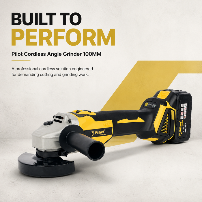 Pilot 21V Cordless Angle Grinder 100MM | 21V Brushless Motor | 11000 RPM | 4.0Ah Battery | Electric Grinder for Cutting & Grinding Metal