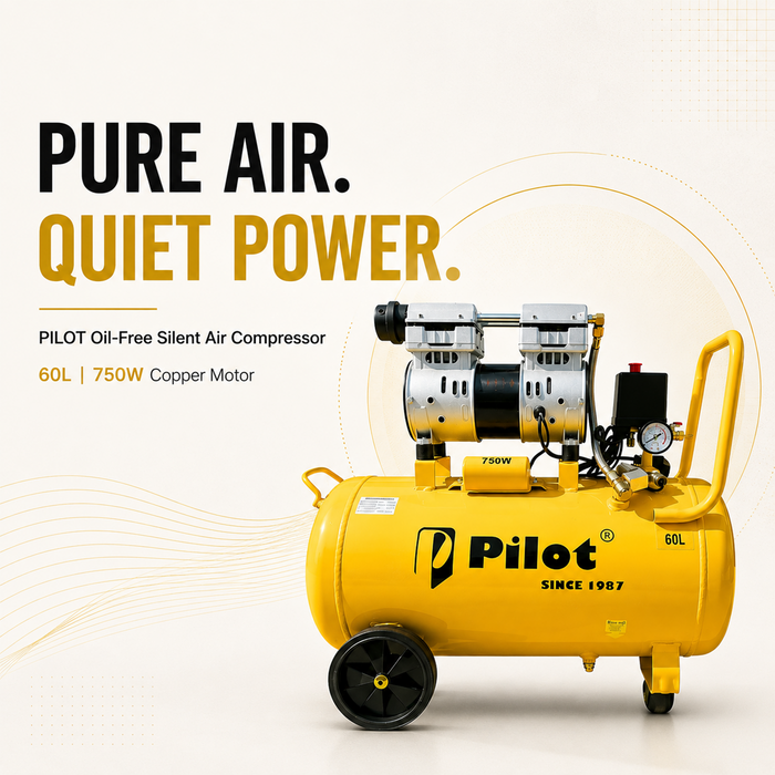 PILOT 60L Oil-Free Silent Air Compressor 750W Copper Motor | 8 Bar Pressure | Low Noise Air Compressor for Medical, Workshop & Home Use