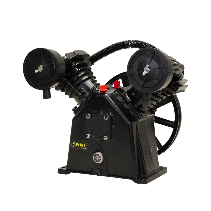 Pilot 2065 Big Heavy Duty Air Pump | 3HP Air Compressor Head | 250L/Min Air Flow | 8 Bar | Dual Cylinder Pump for Industrial & Workshop Use