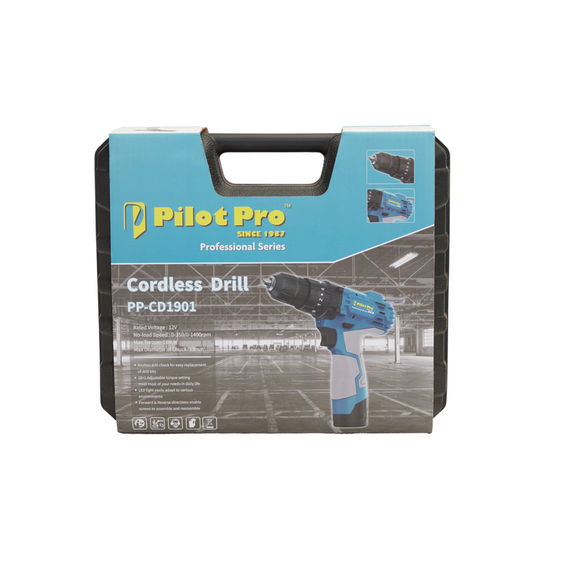 Pilot 12V Cordless Drill Machine | 18Nm Torque | 13mm Keyless Chuck | 1500mAh Rechargeable Battery | Variable Speed Drill Driver for Wood, Metal, DIY & Home Improvement