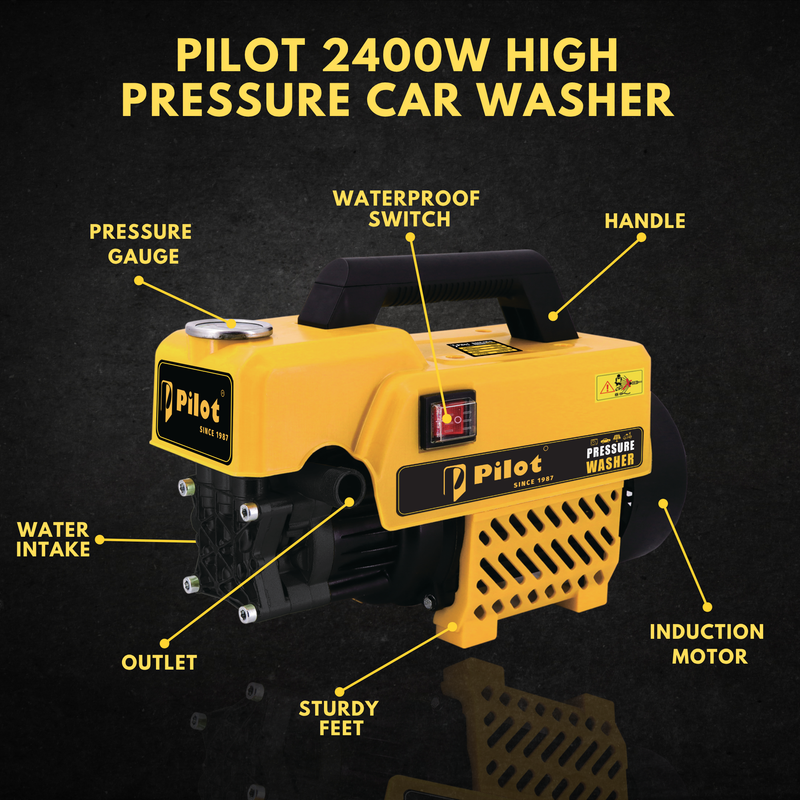 Pilot High Pressure Car Washer 2400W | 150 Bar Car & Bike Washer | Water Pressure Pump for Car Washing | Portable Power Cleaning Machine | 10L/min Flow for Home & Garden (PWC-03)