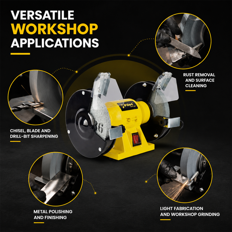 Pilot Bench Grinder 6 Inch 200W Electric Grinding Machine | 2950 RPM Heavy Duty Bench Grinder for Tool Sharpening, Metal Grinding, Rust Removal, Polishing & Workshop Use