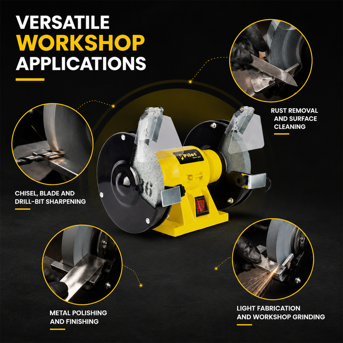 Pilot Bench Grinder 6 Inch 200W Electric Grinding Machine | 2950 RPM Heavy Duty Bench Grinder for Tool Sharpening, Metal Grinding, Rust Removal, Polishing & Workshop Use