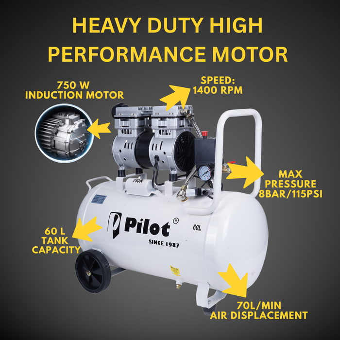 Oil-Free Silent Air Compressor 60L 750W | PL-OF60