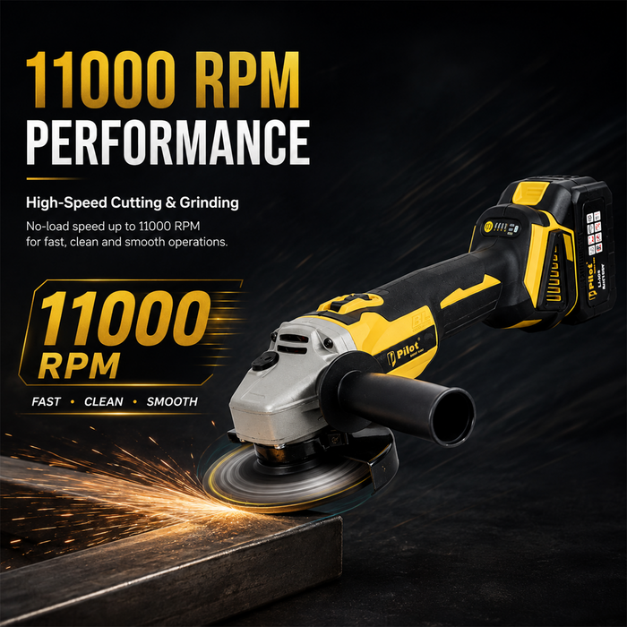 Pilot 21V Cordless Angle Grinder 100MM | 21V Brushless Motor | 11000 RPM | 4.0Ah Battery | Electric Grinder for Cutting & Grinding Metal