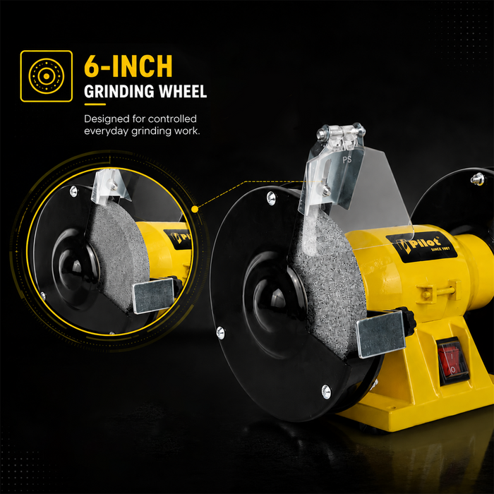 Pilot Bench Grinder 6 Inch 200W Electric Grinding Machine | 2950 RPM Heavy Duty Bench Grinder for Tool Sharpening, Metal Grinding, Rust Removal, Polishing & Workshop Use
