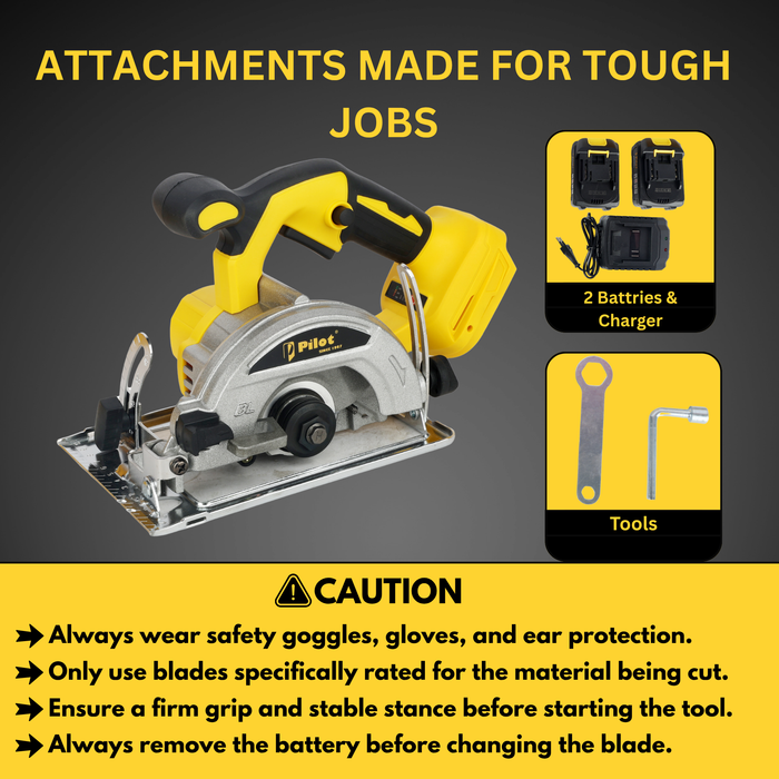 Pilot 21V Cordless Marble Cutter 125MM | Brushless Motor, 4.0Ah Battery, 5000 RPM, Heavy Duty Tile Granite Stone Cutting Machine