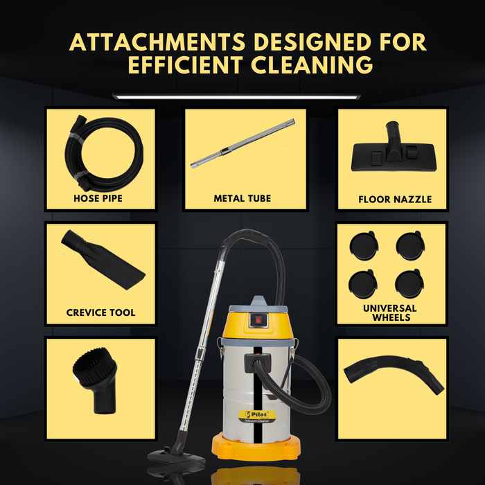 Pilot 45L Wet and Dry Vacuum Cleaner | 1500W Copper Motor (Single) | Stainless Steel Body | High Suction Heavy Duty Industrial Vacuum | Ideal for Home, Car, Garage & Workshop Use
