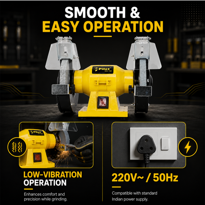 Pilot Bench Grinder 6 Inch 200W Electric Grinding Machine | 2950 RPM Heavy Duty Bench Grinder for Tool Sharpening, Metal Grinding, Rust Removal, Polishing & Workshop Use
