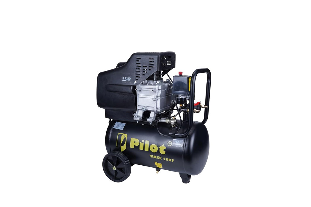 Pilot 2.5HP 30L Direct Driven Air Compressor for Tyre Inflation, Spray Painting, Car Washing & Workshop Use | 8 Bar Portable Air Compressor