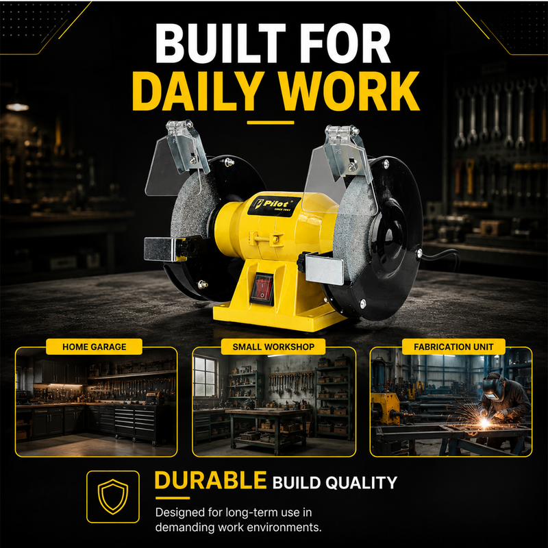 Pilot Bench Grinder 6 Inch 200W Electric Grinding Machine | 2950 RPM Heavy Duty Bench Grinder for Tool Sharpening, Metal Grinding, Rust Removal, Polishing & Workshop Use