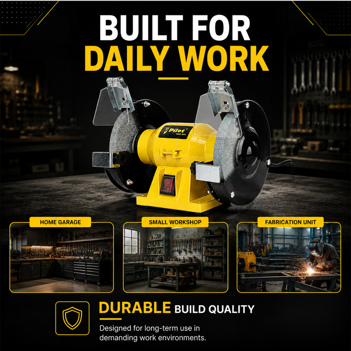 Pilot Bench Grinder 6 Inch 200W Electric Grinding Machine | 2950 RPM Heavy Duty Bench Grinder for Tool Sharpening, Metal Grinding, Rust Removal, Polishing & Workshop Use