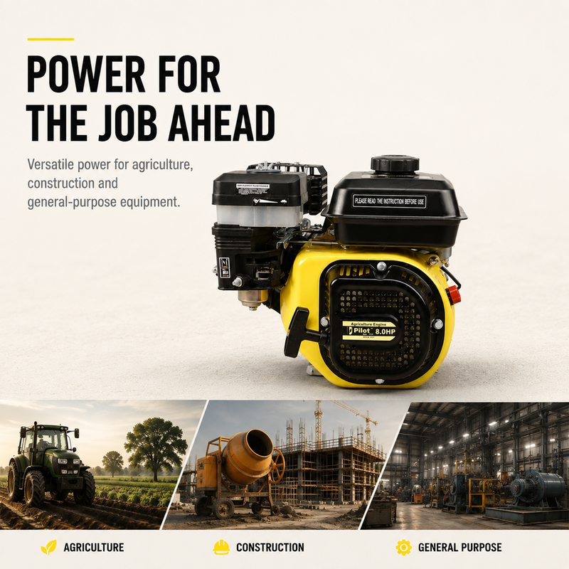 Pilot Petrol Engine 8HP Heavy Duty (196cc) | 6KW 4-Stroke Engine with Recoil Start, 3.6L Fuel Tank for Water Pumps, Agriculture, Construction & Industrial Machinery