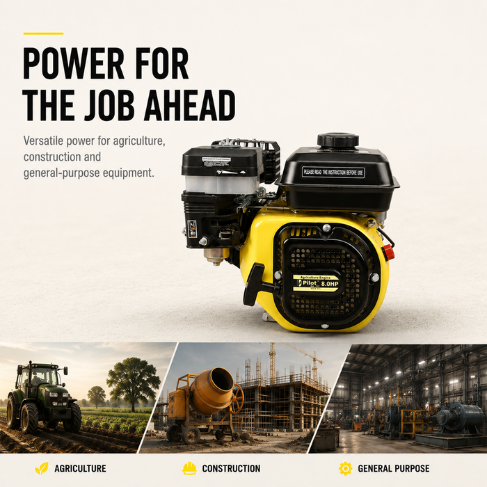 Pilot Petrol Engine 8HP Heavy Duty (196cc) | 6KW 4-Stroke Engine with Recoil Start, 3.6L Fuel Tank for Water Pumps, Agriculture, Construction & Industrial Machinery