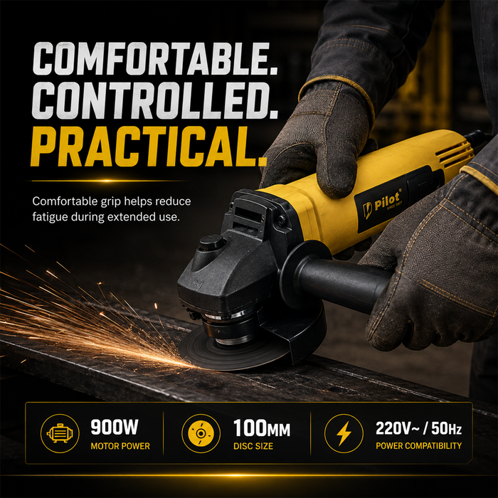 Pilot Angle Grinder 900W Copper Motor | 100mm Disc | 12,000 RPM Cutting & Grinding Machine