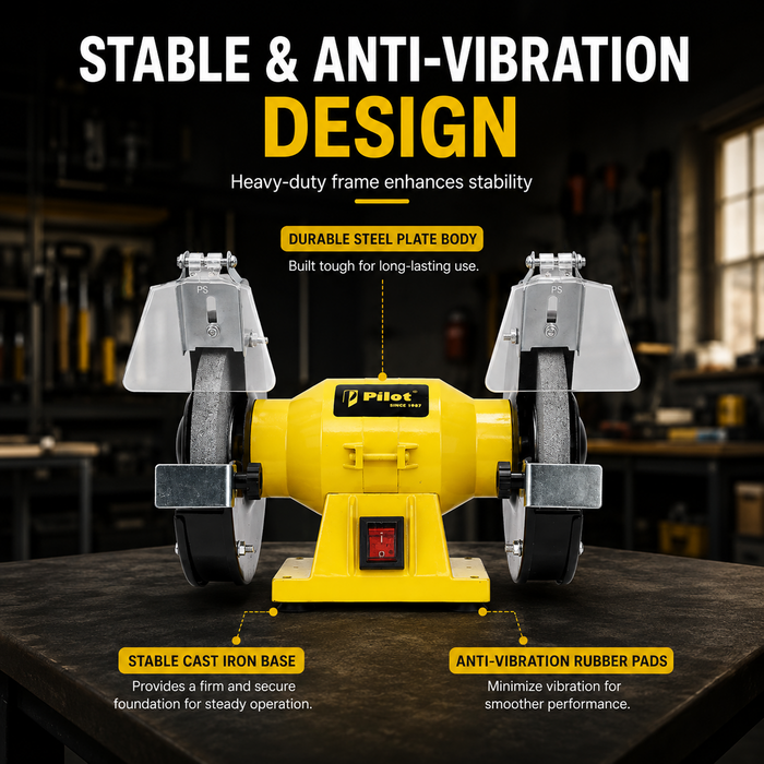 Pilot Bench Grinder 6 Inch 200W Electric Grinding Machine | 2950 RPM Heavy Duty Bench Grinder for Tool Sharpening, Metal Grinding, Rust Removal, Polishing & Workshop Use